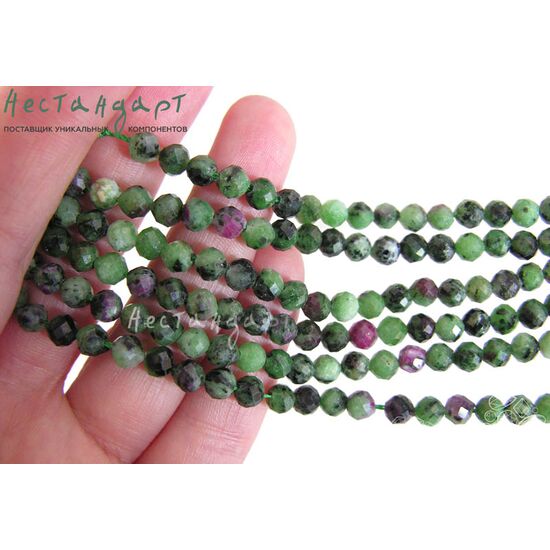 Цоизит с корундом натуральный с огранкой 5 мм (уп. 10 шт.), изображение 4