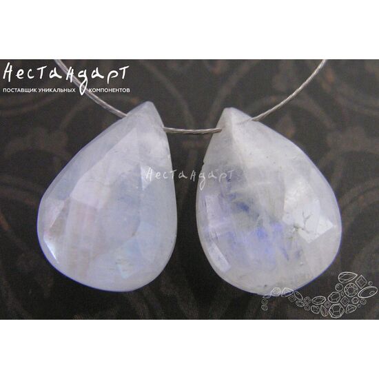 Лунный камень натуральный Drop 13х10-17х22 мм (пара), изображение 2