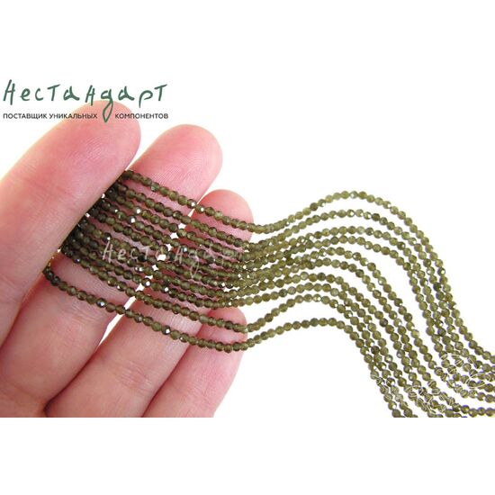 Турмалин Дравит натуральный с огранкой 2 мм (нить 10 см), изображение 2