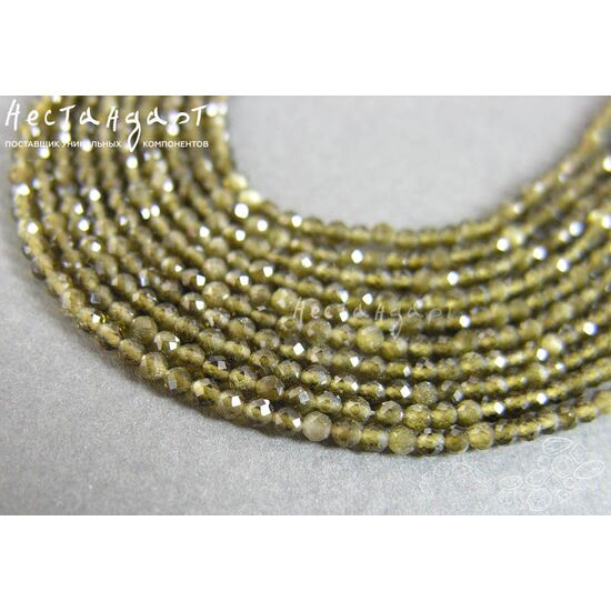 Турмалин Дравит натуральный с огранкой 2 мм (нить 10 см), изображение 4