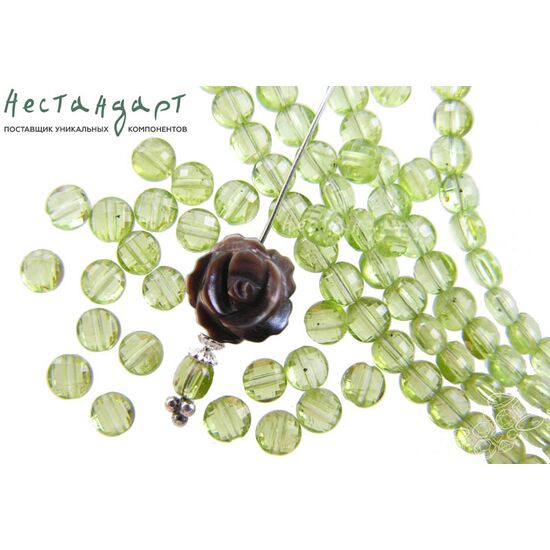 Хризолит натуральный с шахматной огранкой 4 мм (нить 10 см), изображение 4