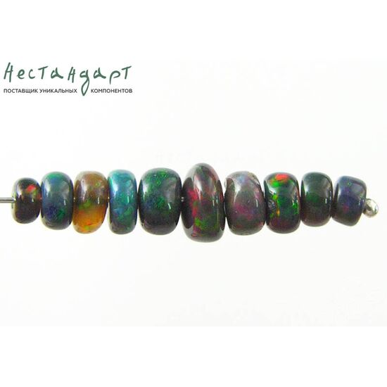 Опал натуральный черный благородный гладкий рондель 3-6 мм (уп. 10 шт)