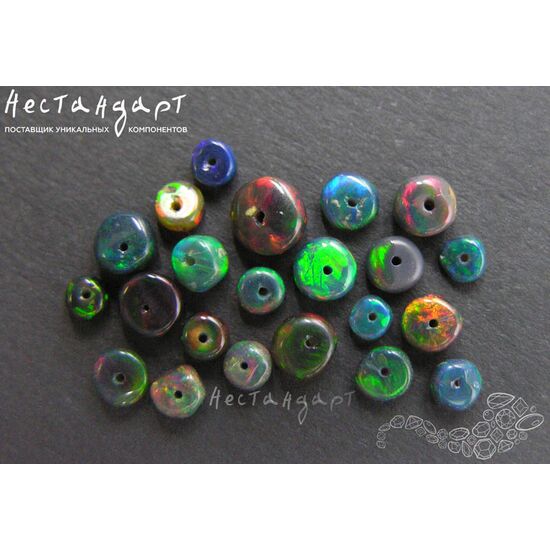 Опал натуральный черный благородный гладкий рондель 3-6 мм (уп. 10 шт), изображение 2