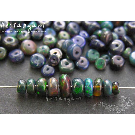 Опал натуральный черный благородный гладкий рондель 3-6 мм (уп. 10 шт), изображение 4