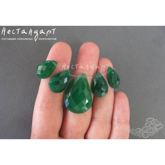 Халцедон натуральный Капля зеленый 16х10х5-29х18х6 мм (комплект 5 шт.), изображение 2