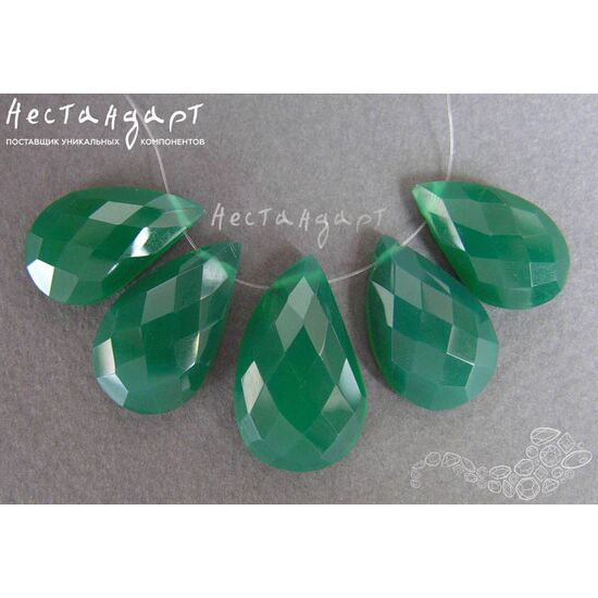 Халцедон натуральный Капля зеленый 16х10х5-29х18х6 мм (комплект 5 шт.), изображение 4