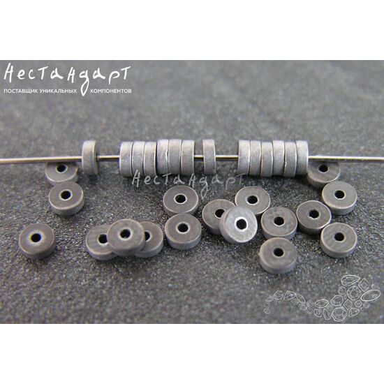 Гематит Roundel Disk Matt Silver 3х1 мм (нить 9.5 см), изображение 2
