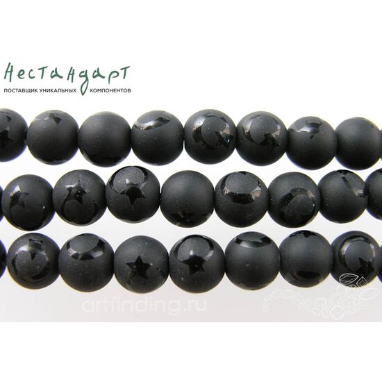 Шунгит натуральный с рисунком Star&Moon 10 мм (уп. 6 шт.)