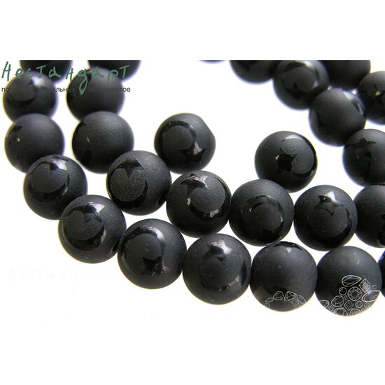 Шунгит натуральный с рисунком Star&Moon 10 мм (уп. 6 шт.), изображение 4