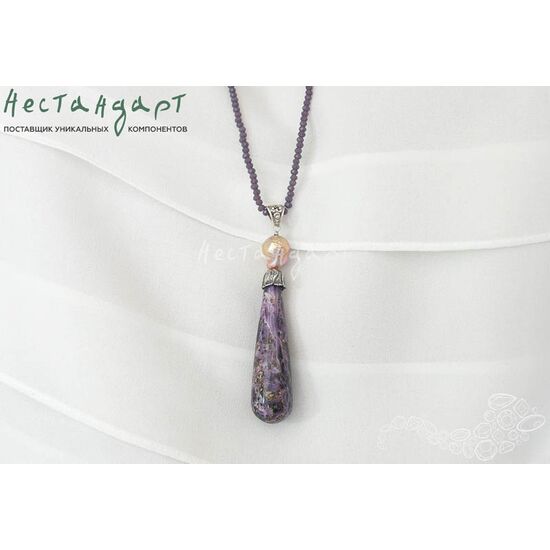 Чароит натуральный крупная капля 58х16 мм, изображение 2