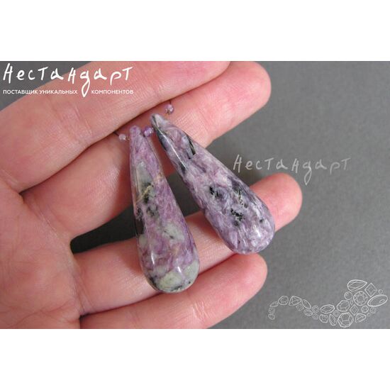 Чароит натуральный крупная капля 41х13 мм (пара), изображение 2