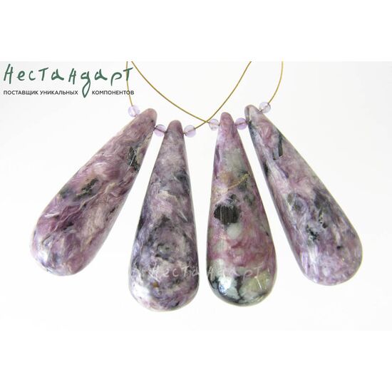 Чароит натуральный крупная капля 41х13 мм (пара), изображение 3