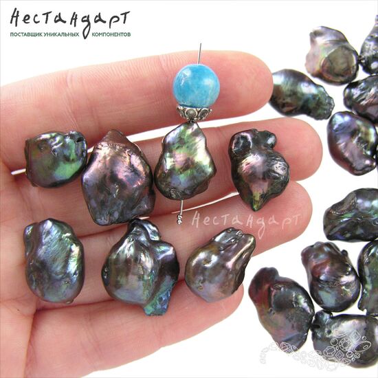 Жемчуг натуральный облагороженный Baroque Peacock Black 18-21 мм, изображение 2