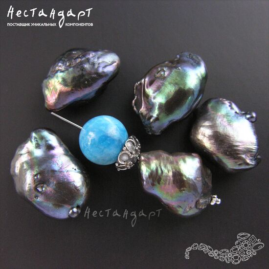 Жемчуг натуральный облагороженный Baroque Peacock Black 18-21 мм, изображение 3