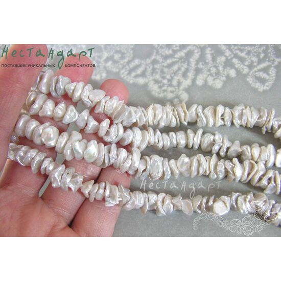 Жемчуг натуральный Keshi Pearl White 5-10 мм (нить 10 см), изображение 2