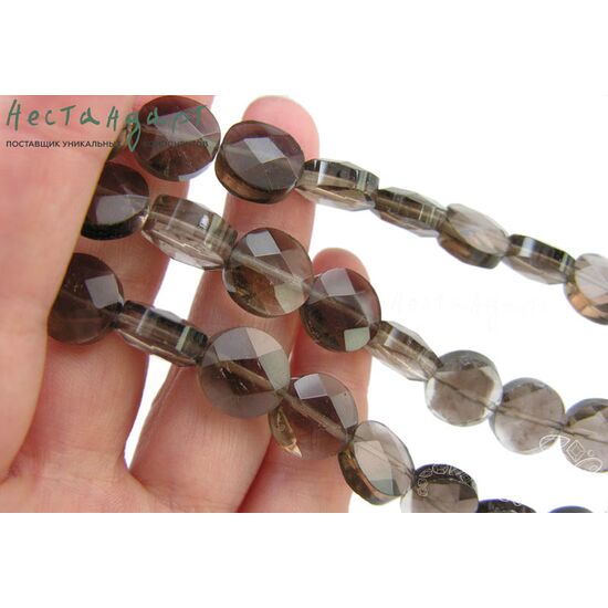 Кварц натуральный дымчатый диск с огранкой 12х6 мм, изображение 2