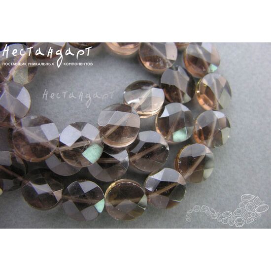 Кварц натуральный дымчатый диск с огранкой 12х6 мм, изображение 3