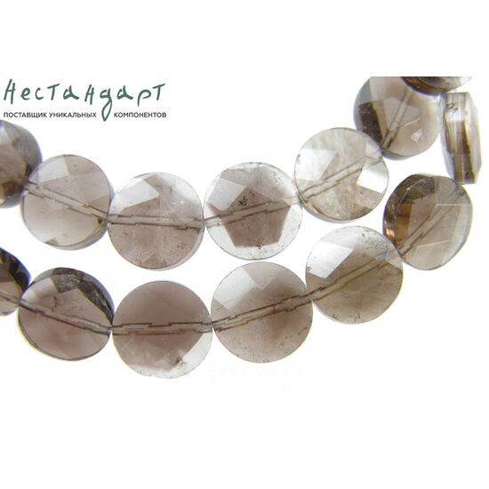 Кварц натуральный дымчатый диск с огранкой 12х6 мм, изображение 4