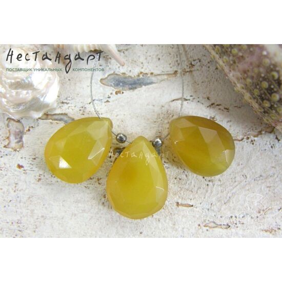 Халцедон натуральный Бриолет Lemony 16х7 мм (комплект 3 шт.), изображение 2