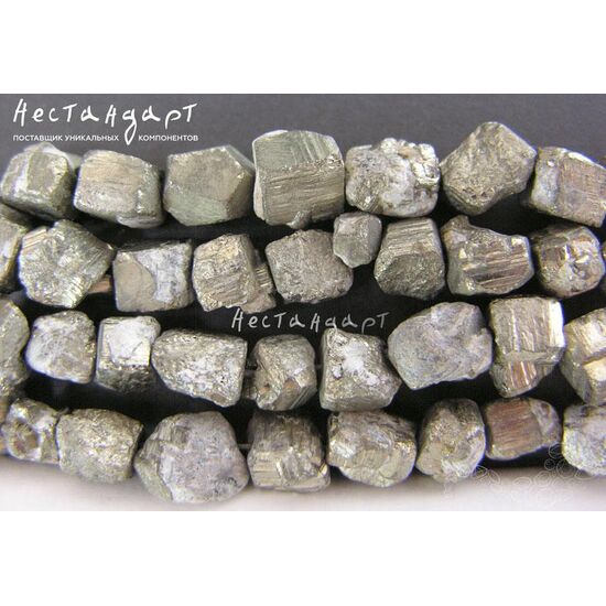 Пирит натуральный бусины грубой обработки 10-12х8-10 мм, изображение 2