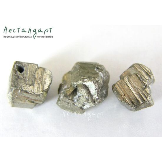 Пирит натуральный бусины грубой обработки 10-12х8-10 мм, изображение 3