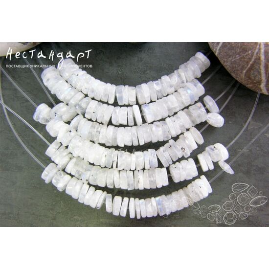 Лунный камень натуральный рондель 6х2 мм (нить 5 см)