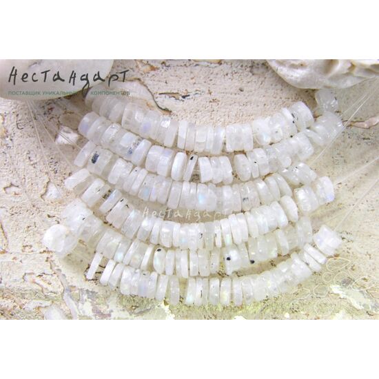 Лунный камень натуральный рондель 6х2 мм (нить 5 см), изображение 2