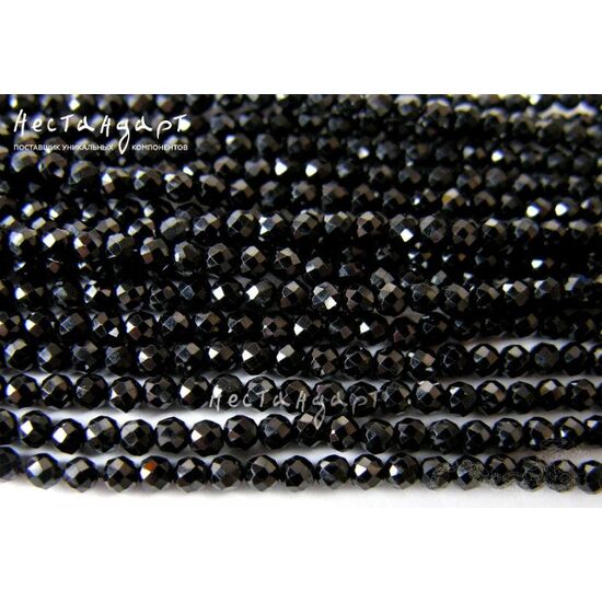 Шпинель черная с огранкой 3 мм (нить 18 см), изображение 2