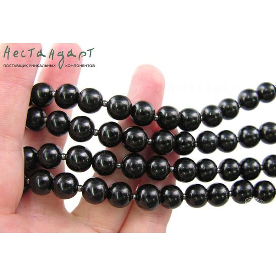 Гагат натуральный гладкий 8-9 мм (уп. 6 шт.), изображение 2