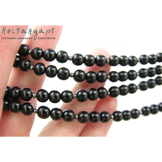 Гагат натуральный гладкий 6,5-7 мм (уп. 10 шт.), изображение 2