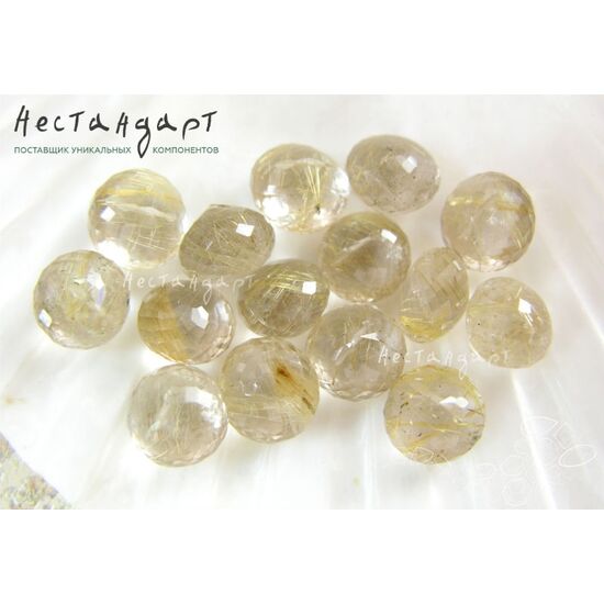 Кварц натуральный рутиловый (волосатик) бриолет-лук 11х10 мм, изображение 2