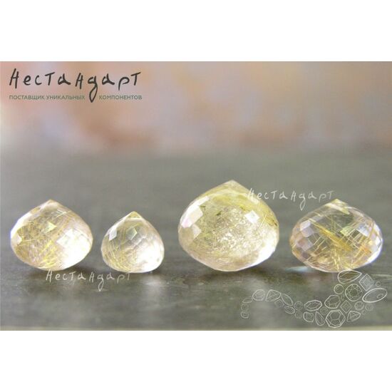 Кварц натуральный рутиловый (волосатик) бриолет-лук 11х10 мм, изображение 3