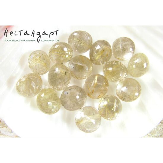 Кварц натуральный рутиловый (волосатик) бриолет-лук 10х9 мм, изображение 2