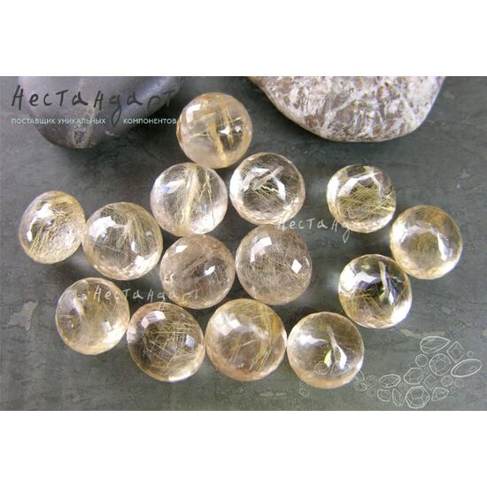 Кварц натуральный рутиловый (волосатик) бриолет-лук 12х13 мм