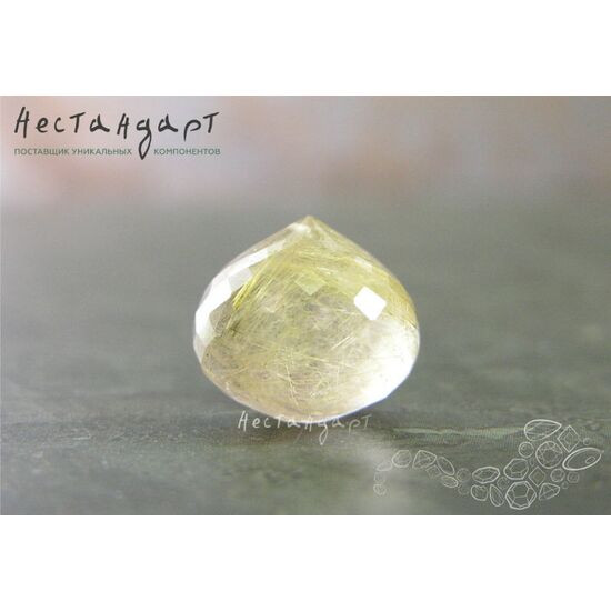 Кварц натуральный рутиловый (волосатик) бриолет-лук 12х13 мм, изображение 3