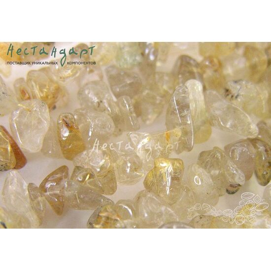 Кварц натуральный рутиловый галтовка 8х6 мм (нить 20 см), изображение 2