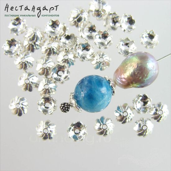 Чашечки для бусин Flower Sterling Silver 6х2,3 мм, изображение 2