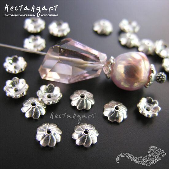 Чашечки для бусин Flower Sterling Silver 6х2,3 мм, изображение 3