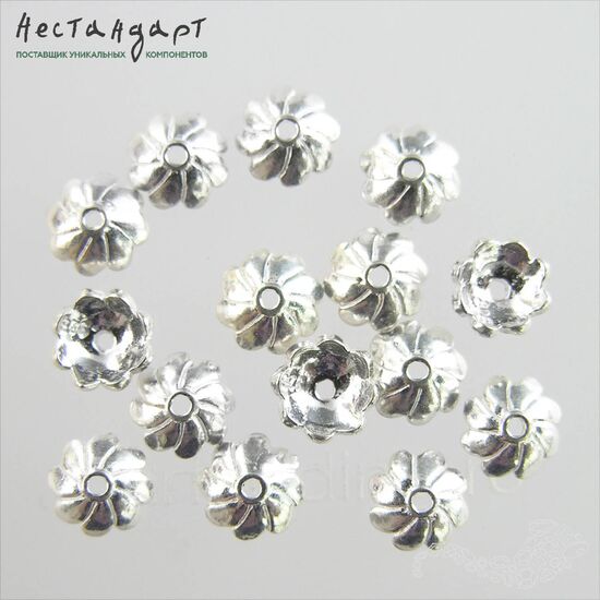 Чашечки для бусин Flower Sterling Silver 6х2,3 мм, изображение 4