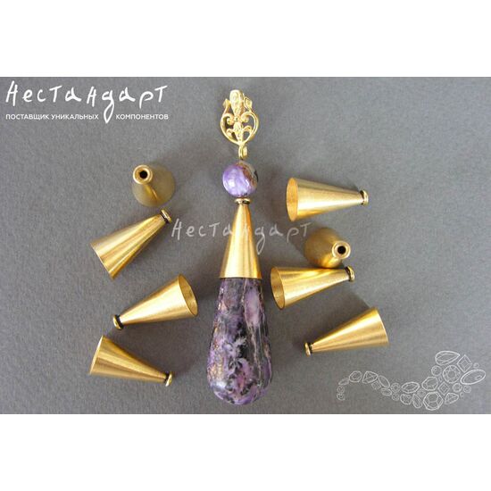 Конусовидные чашечки для бусин Smooth Сone Vermeil Sterling Silver 19х10 мм, изображение 3