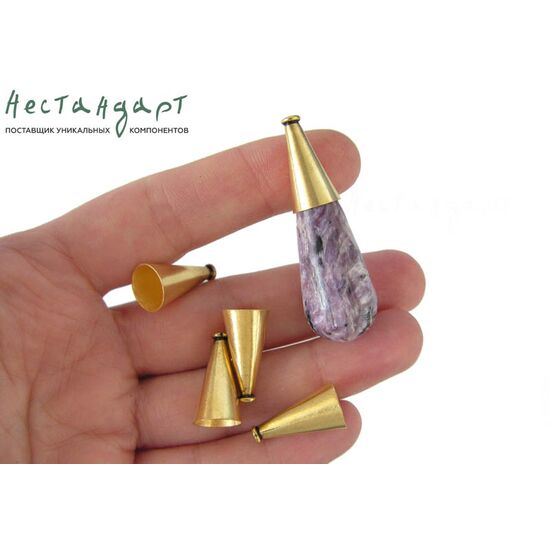 Конусовидные чашечки для бусин Smooth Сone Vermeil Sterling Silver 19х10 мм, изображение 4