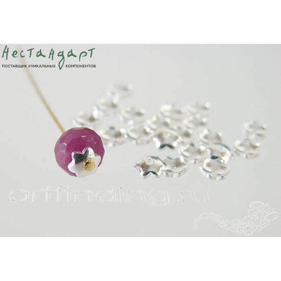 Чашечки для бусин Tiny Flower Sterling Silver 3,5х1 мм, изображение 2