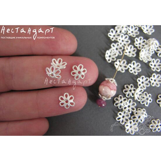 Чашечки для бусин Chamomile Sterling Silver 7,5х2,5 мм, изображение 4