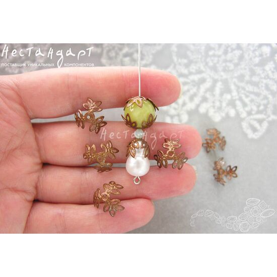 Чашечки для бусин Leaves Copper 12х5 мм (уп. 10 шт.), изображение 2