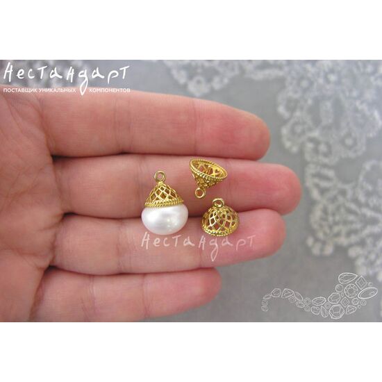 Чашечки для бусин со штифтом Archaic латунь 10х9 мм, изображение 3