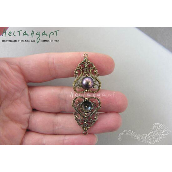 Коннектор Filigree Love Patina Bronze 27х19 мм, изображение 3