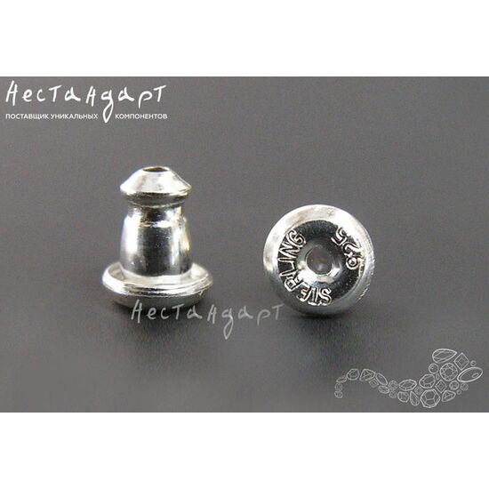 Стопперы-заглушки с силиконом Sterling Silver 5х4 мм (пара), изображение 2