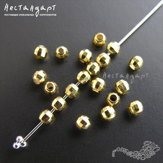 Бусина гранёная Faceted Vermeil Sterling Silver 2,3 мм (уп.5 шт.), изображение 3