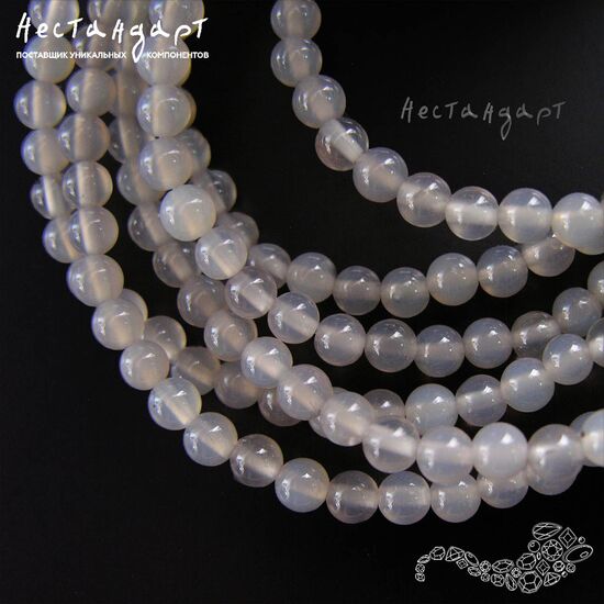 Халцедон натуральный серый гладкий 4,5 мм (нить 20 см), изображение 2