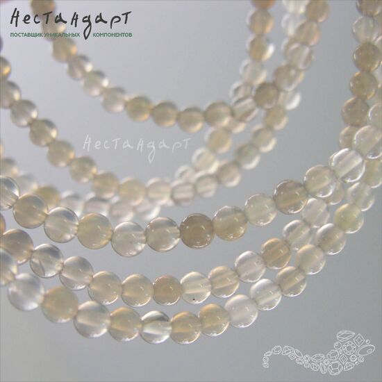 Халцедон натуральный серый гладкий 4,5 мм (нить 20 см), изображение 3